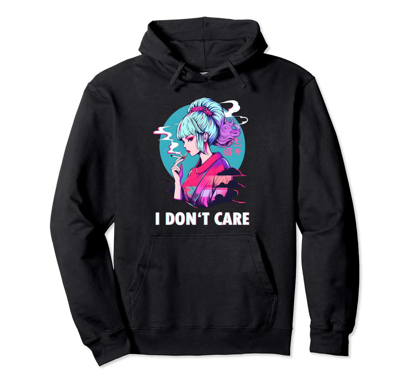Aesthetic Vaporwave I Dont Care Anime Hoodie - Unique Graphic Men Women - T-Shirt, Sweatshirt, Hoodie