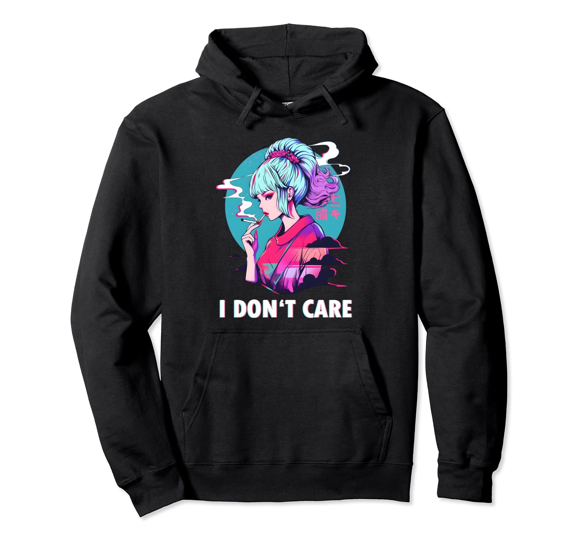 Aesthetic Vaporwave I Dont Care Anime Hoodie - Unique Graphic Men Women - T-Shirt, Sweatshirt, Hoodie