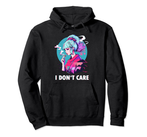 Aesthetic Vaporwave I Dont Care Anime Hoodie - Unique Graphic Men Women - T-Shirt, Sweatshirt, Hoodie