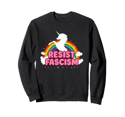 Unicorn Resist Fascism Groovy Sweatshirt - Fun Novelty Design Unisex - T-Shirt, Sweatshirt, Hoodie