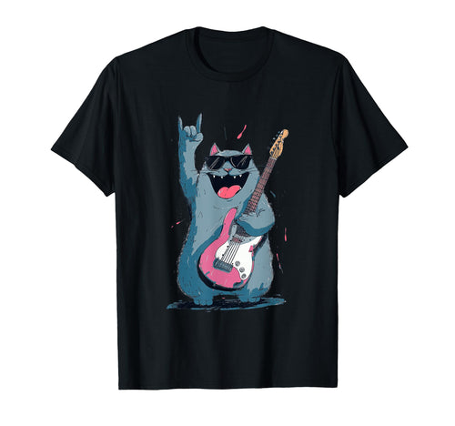 Cat Rock Music Guitarist Funny Music T-Shirt - Novelty Apparel Unisex - T-Shirt, Sweatshirt, Hoodie