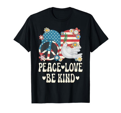 Peace Love Be Kind American Flag T-Shirt - Unique Graphic for Adults - T-Shirt, Sweatshirt, Hoodie
