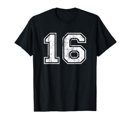 Number 16 Distressed Sixteen Sport T-Shirt - Fun Novelty Design Unisex - T-Shirt, Sweatshirt, Hoodie