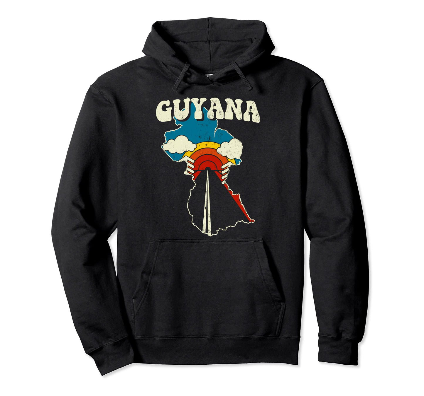 Guyana Guyanese Country Rainbow 70S Map Hoodie - Minimalist Print Unisex - T-Shirt, Sweatshirt, Hoodie