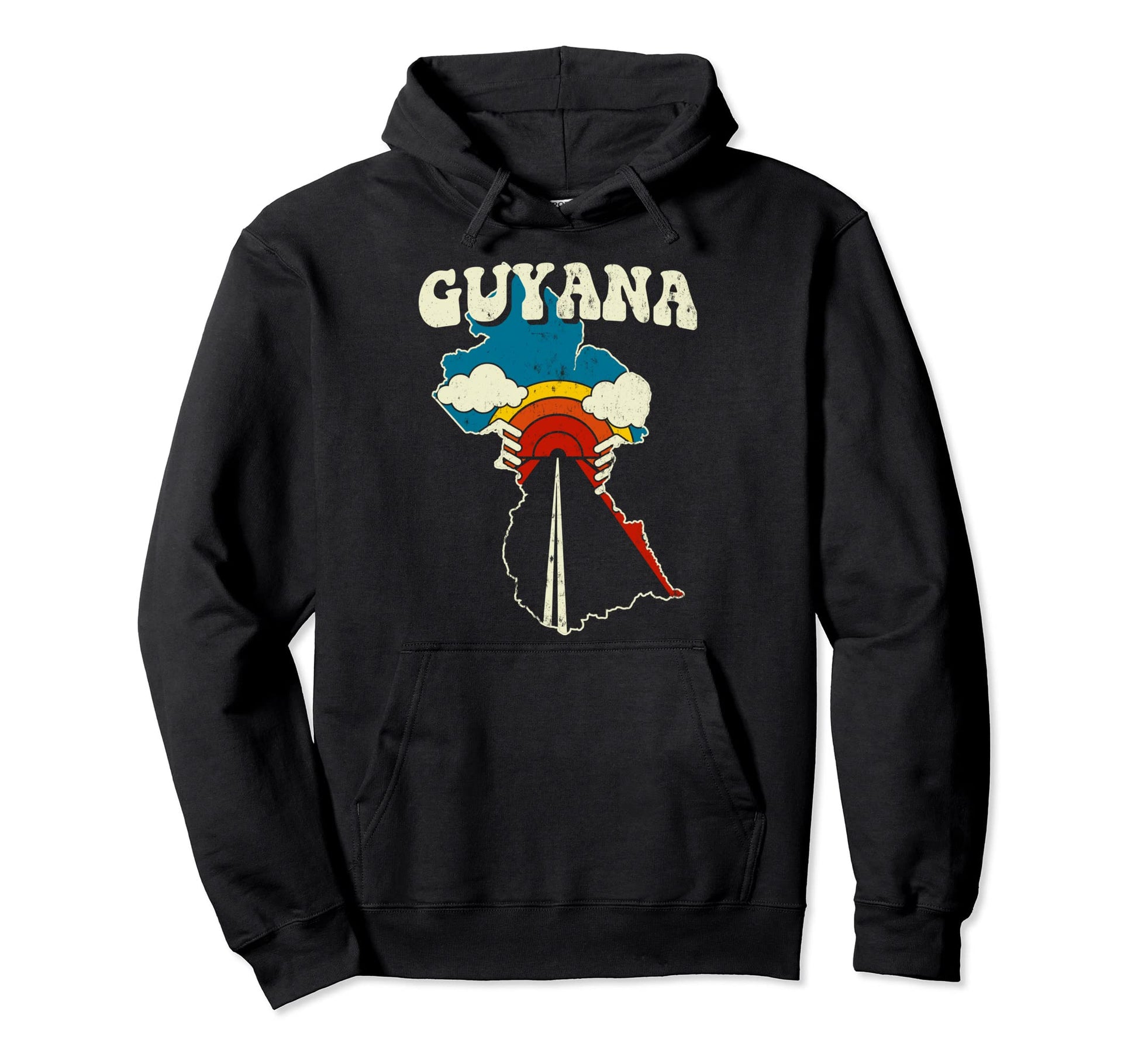 Guyana Guyanese Country Rainbow 70S Map Hoodie - Minimalist Print Unisex - T-Shirt, Sweatshirt, Hoodie