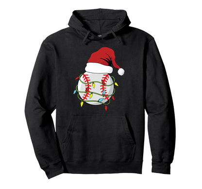 Baseball Lights Santa Hat Hoodie - Fun Novelty Design for Adults - T-Shirt, Sweatshirt, Hoodie