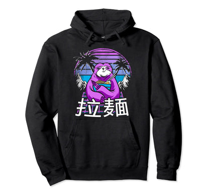 Ramen Sloth 90S Retrowave Sunset 80S Hoodie - Custom Art Print Men Women - T-Shirt, Sweatshirt, Hoodie
