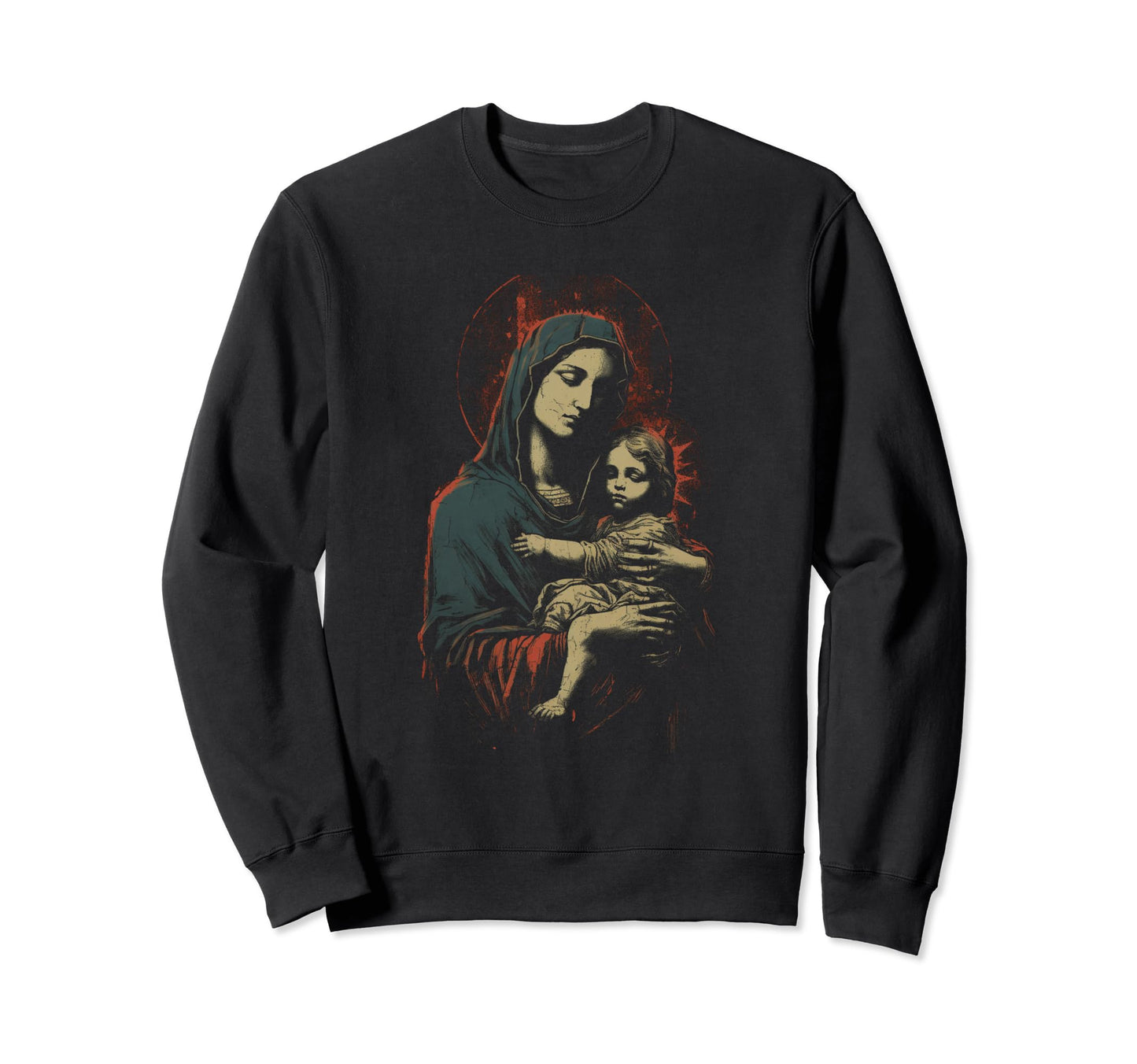 Mary Jesus Distressed 90S Goth Sweatshirt - Novelty Apparel for Adults - T-Shirt, Sweatshirt, Hoodie