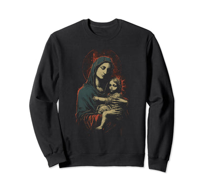 Mary Jesus Distressed 90S Goth Sweatshirt - Novelty Apparel for Adults - T-Shirt, Sweatshirt, Hoodie