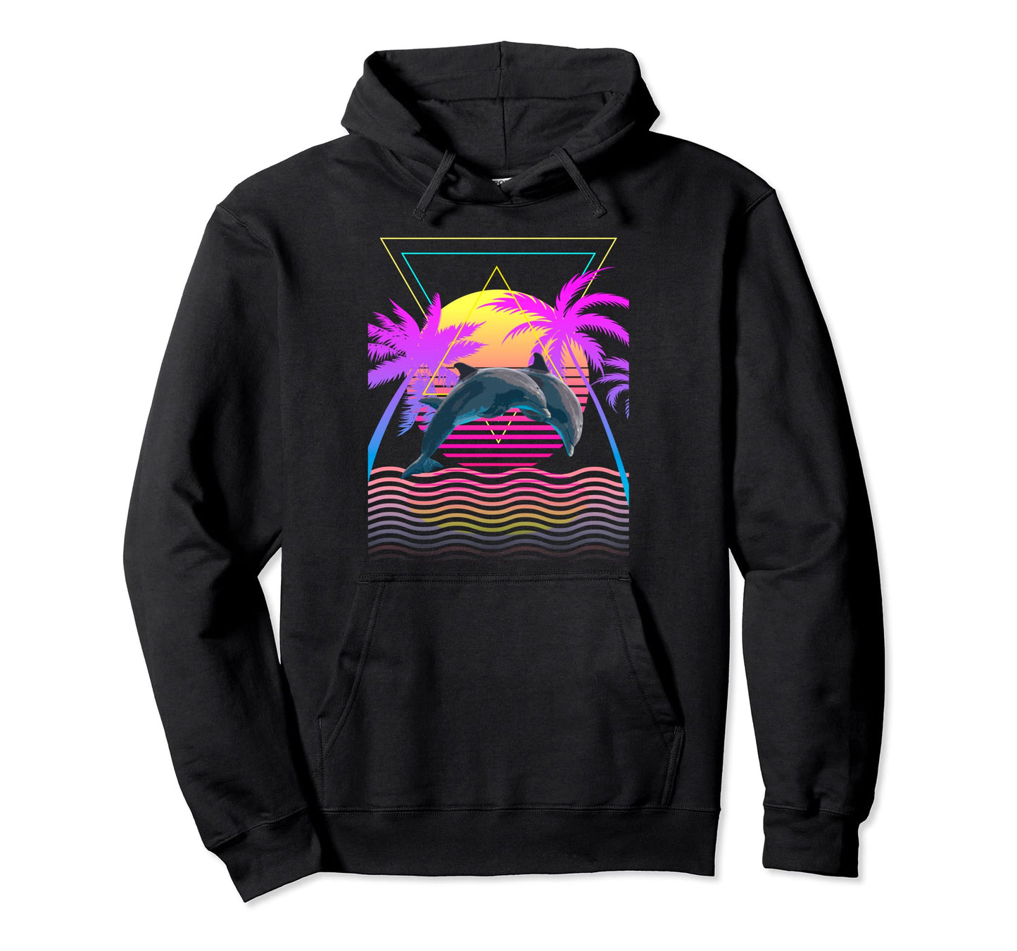 1980S 1990S Dolphins Palm Trees Sunset Hoodie - Novelty Apparel Unisex - T-Shirt, Sweatshirt, Hoodie