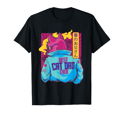 Best Cat Dad Ever Vaporwave Aesthetic T-Shirt - Unique Graphic Unisex - T-Shirt, Sweatshirt, Hoodie
