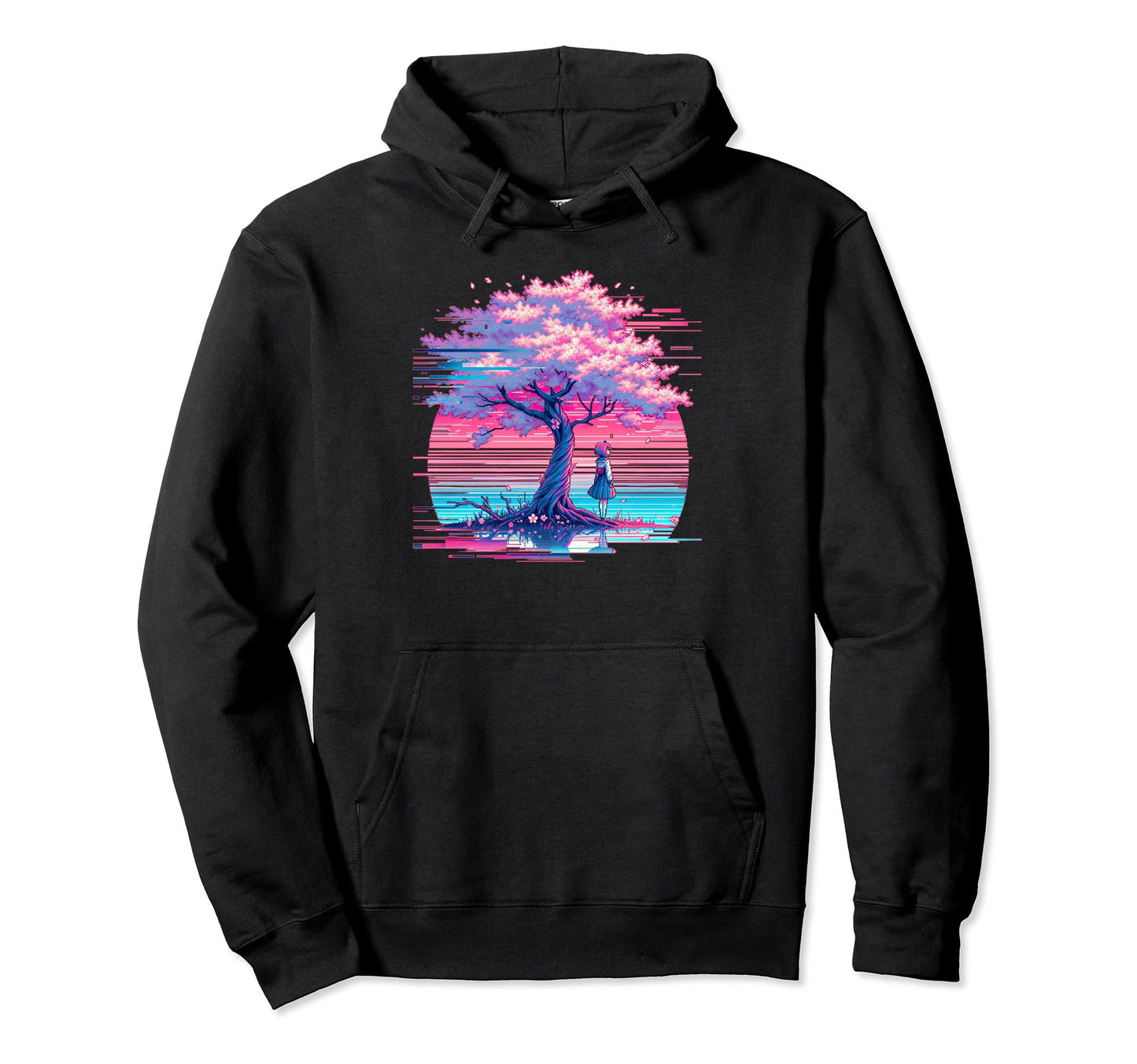 Sakura Synthwave Japanese Vaporwave Hoodie - Fun Novelty Design for Adults - T-Shirt, Sweatshirt, Hoodie