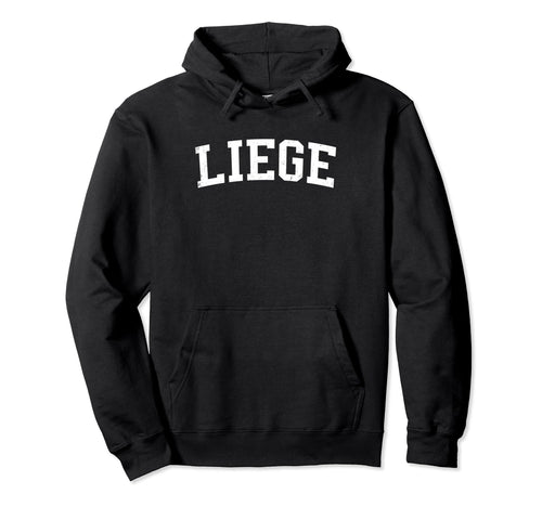 Liege Belgium Distressed White Varsity Hoodie - Minimalist Print for Adults - T-Shirt, Sweatshirt, Hoodie