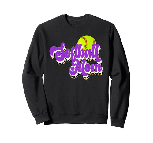 Softball Mom Game Day Leopard Purple Sweatshirt - Unique Graphic Unisex - T-Shirt, Sweatshirt, Hoodie