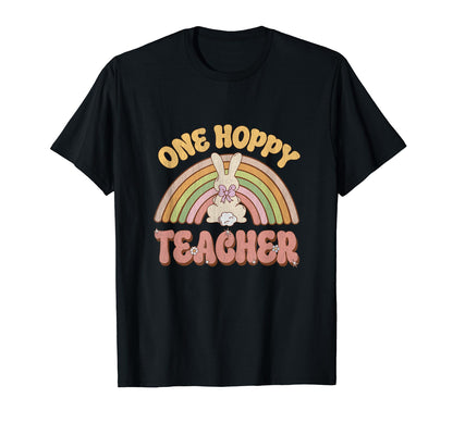 One Hoppy Teacher Bunny Easter Teacher T-Shirt - Unique Graphic for Adults - T-Shirt, Sweatshirt, Hoodie