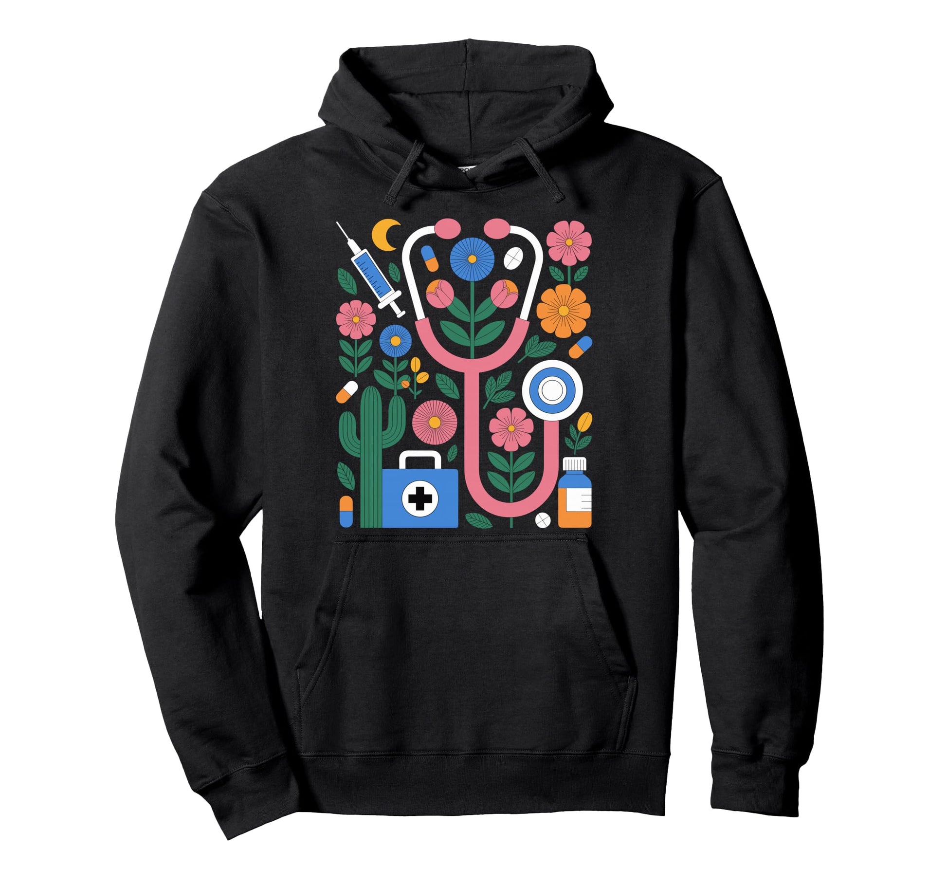 Floral Stethoscope Medical Nurse Mom Hoodie - Unique Graphic for Adults - T-Shirt, Sweatshirt, Hoodie