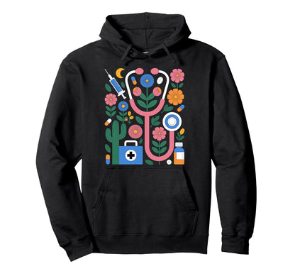 Floral Stethoscope Medical Nurse Mom Hoodie - Unique Graphic for Adults - T-Shirt, Sweatshirt, Hoodie