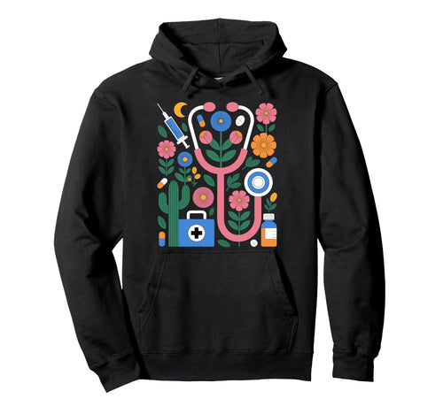 Floral Stethoscope Medical Nurse Mom Hoodie - Unique Graphic for Adults - T-Shirt, Sweatshirt, Hoodie