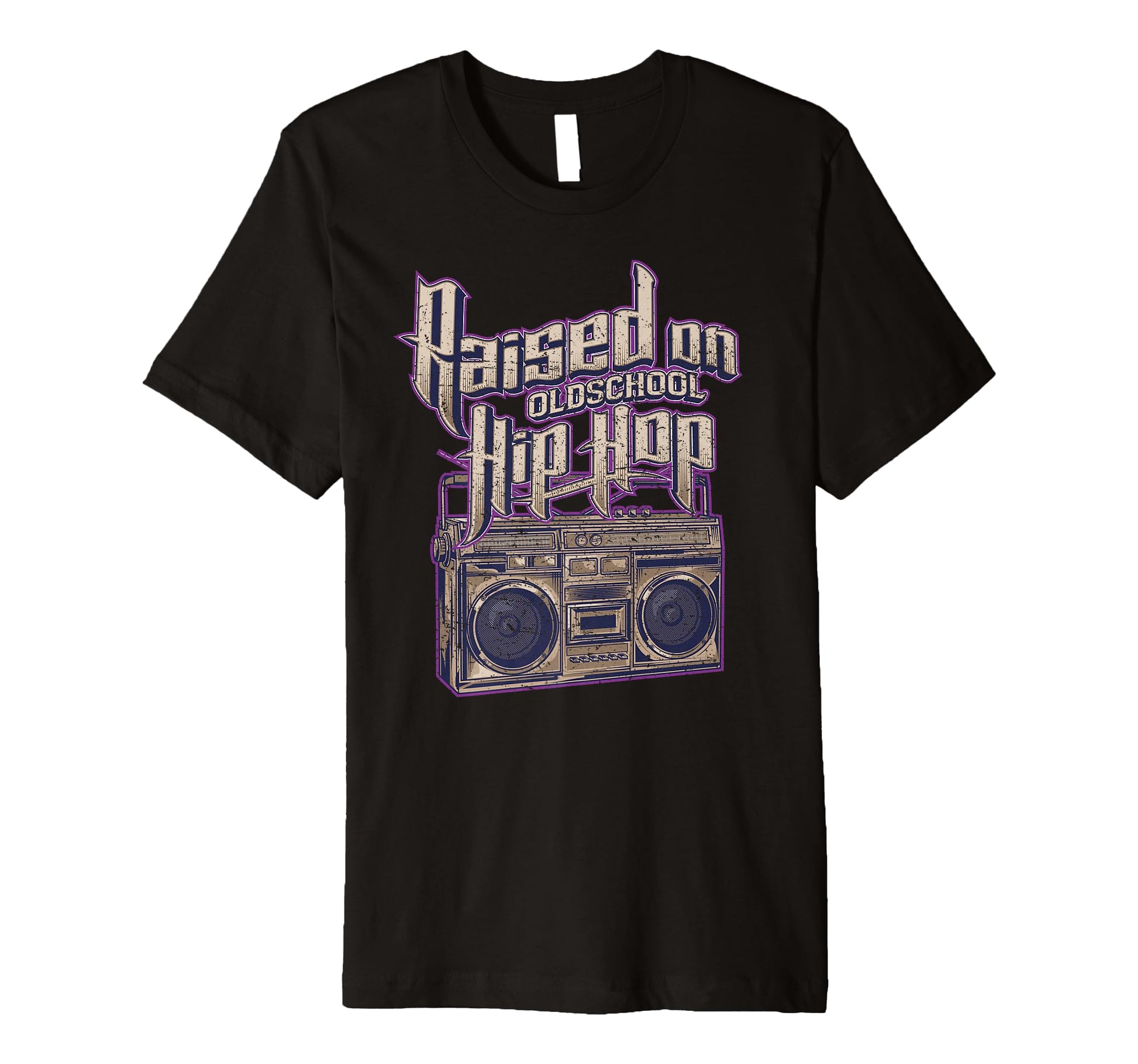 Raised Old School Hip Hop And Boombox T-Shirt - Graphic Print for Adults - T-Shirt, Sweatshirt, Hoodie