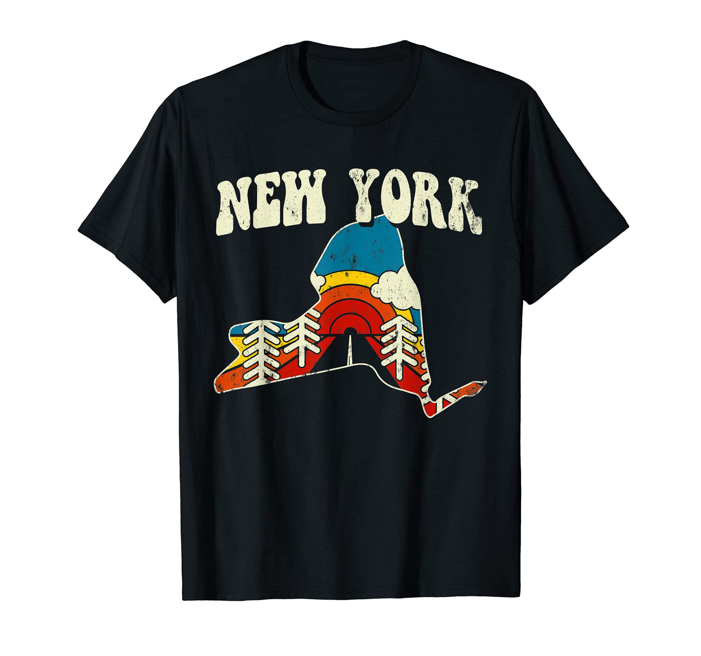 New York State Rainbow Hippie 70S Map T-Shirt - Unique Graphic Unisex - T-Shirt, Sweatshirt, Hoodie