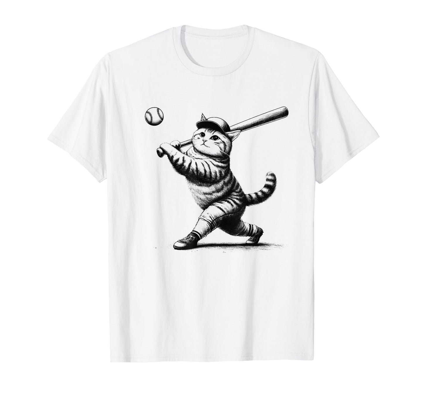 Cat Playing Baseball Kitten Lover T-Shirt - Minimalist Print for Adults - T-Shirt, Sweatshirt, Hoodie