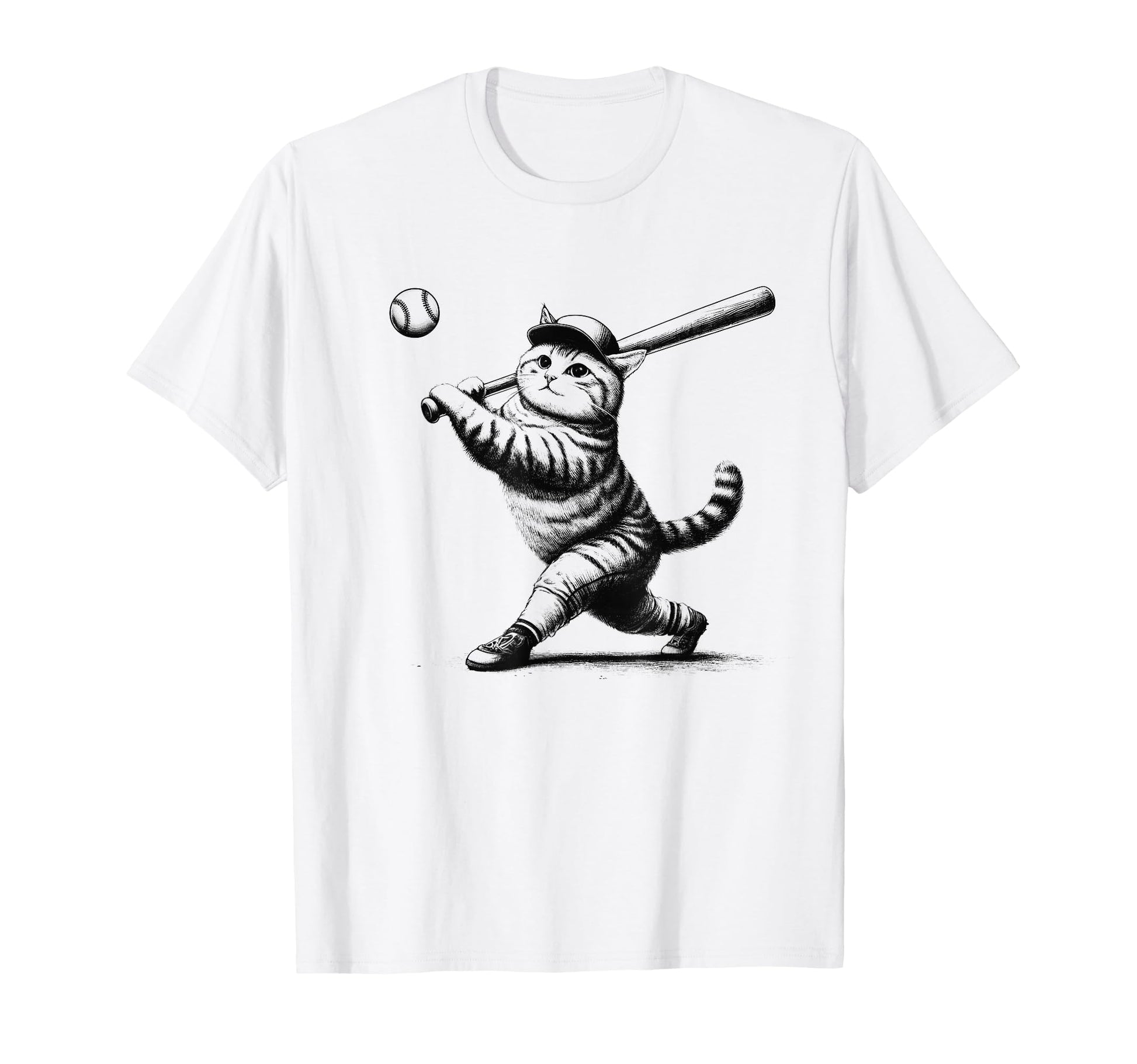 Cat Playing Baseball Kitten Lover T-Shirt - Minimalist Print for Adults - T-Shirt, Sweatshirt, Hoodie