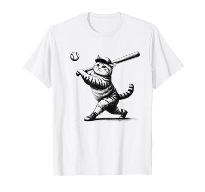 Cat Playing Baseball Kitten Lover T-Shirt - Minimalist Print for Adults - T-Shirt, Sweatshirt, Hoodie
