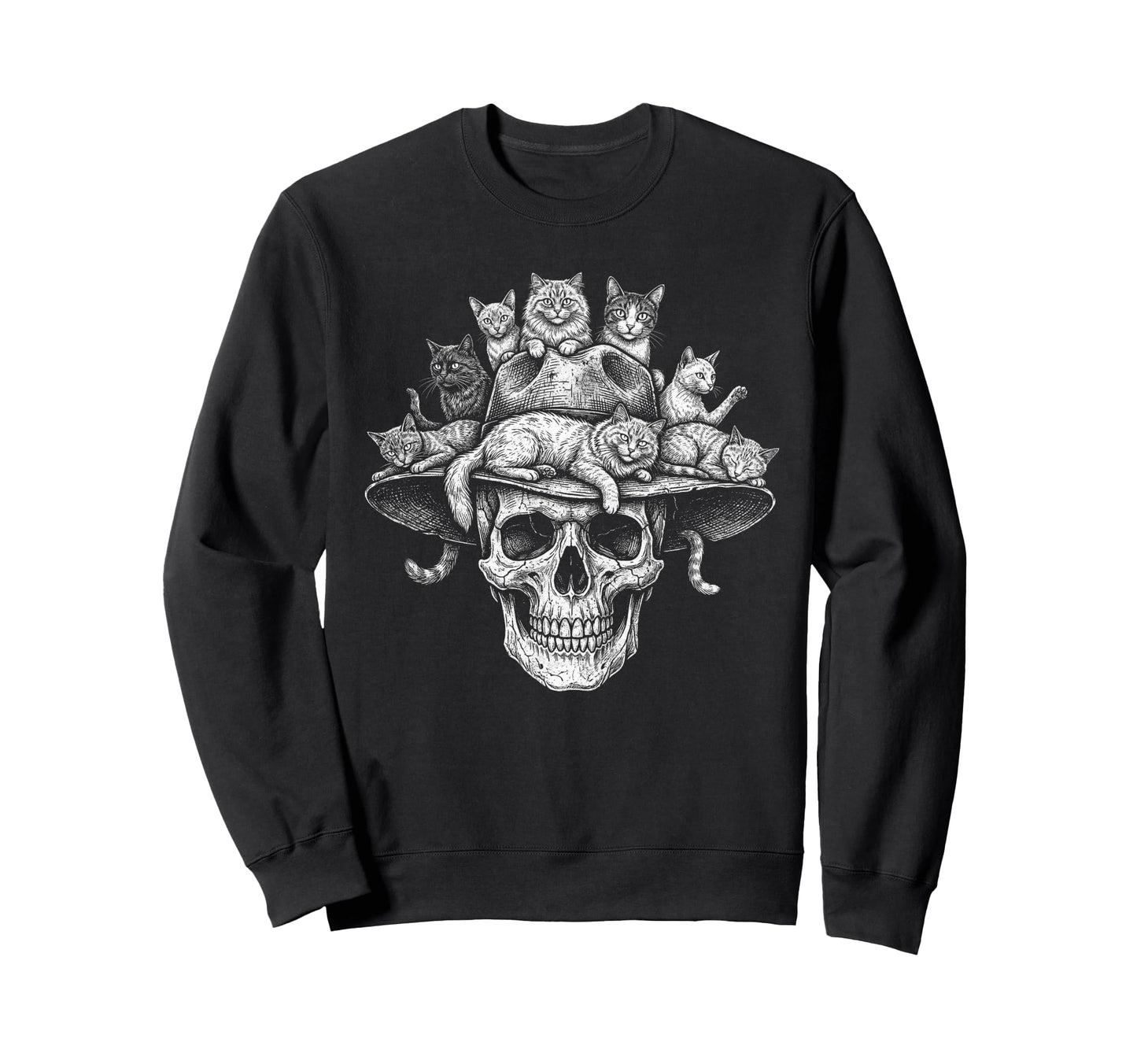 Skull Cat Skeleton Kitty Kitten Sweatshirt - Fun Novelty Design Men Women - T-Shirt, Sweatshirt, Hoodie