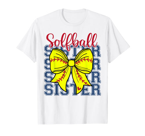 Groovy Softball Sister Coquette Bow T-Shirt - Minimalist Print Unisex - T-Shirt, Sweatshirt, Hoodie