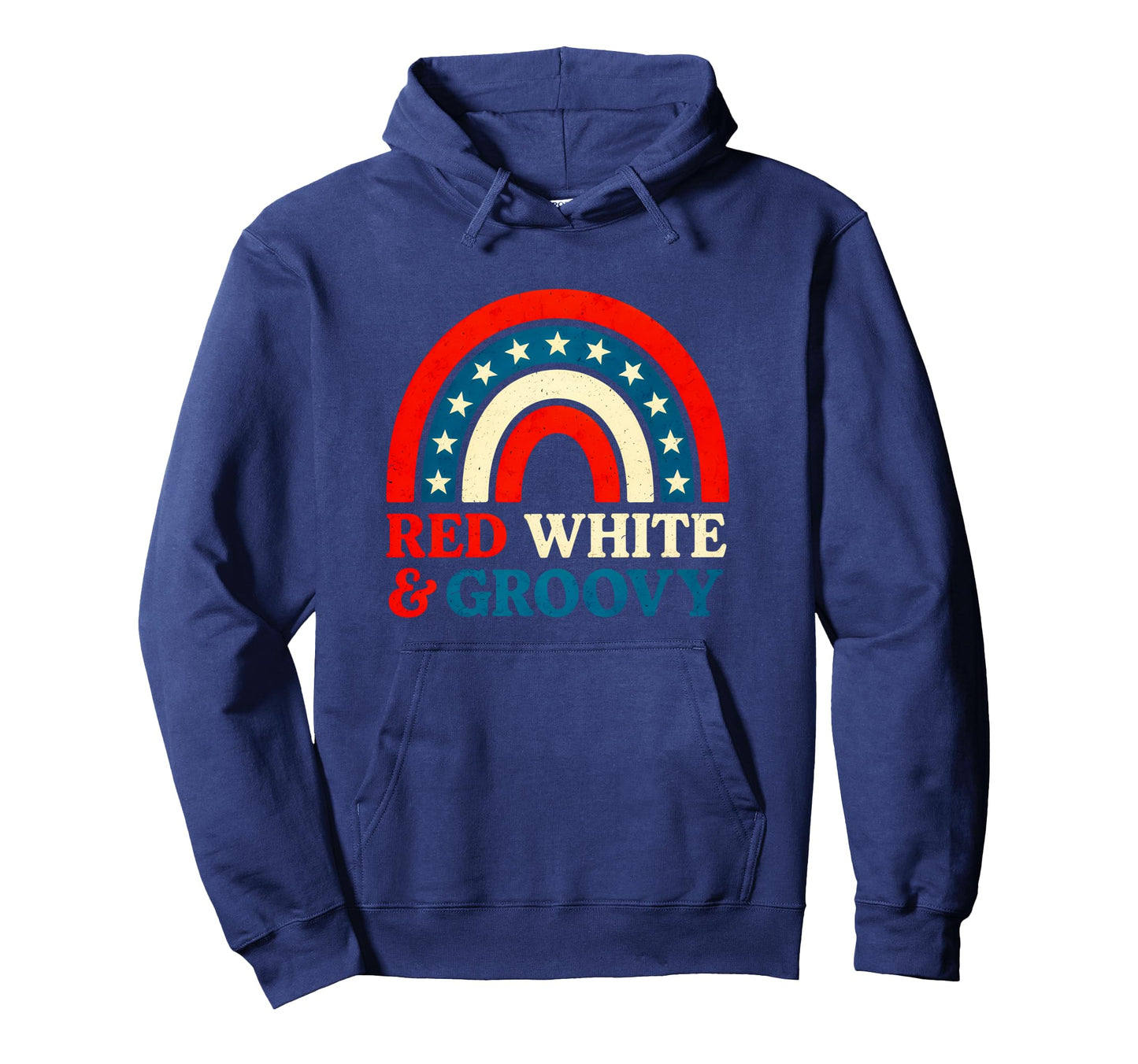 Red White Groovy 4Th July Rainbow Usa Hoodie - Fun Novelty Design Men Women - T-Shirt, Sweatshirt, Hoodie