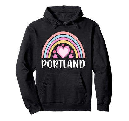 Portland Oregon Rainbow Hearts Hoodie - Fun Novelty Design Men Women - T-Shirt, Sweatshirt, Hoodie