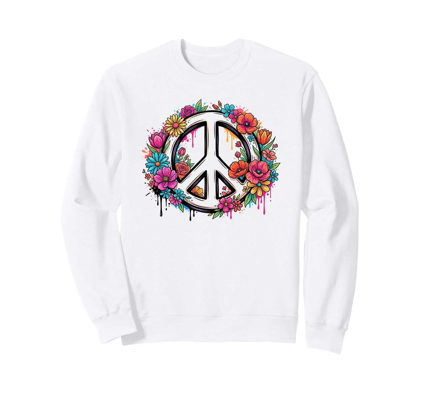 Colorful Peace Sign Flower Hippie Art Sweatshirt - Graphic Print Men Women - T-Shirt, Sweatshirt, Hoodie