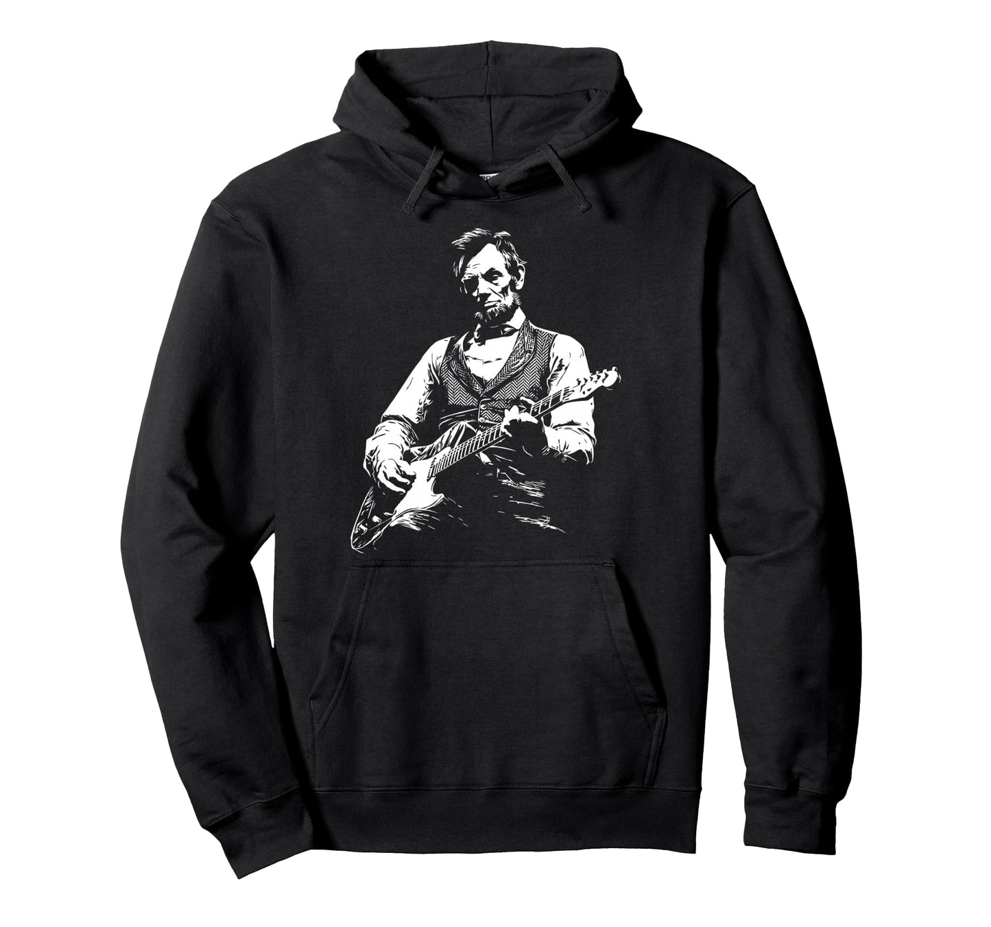 Abraham Lincoln Playing Electric Guitar Hoodie - Novelty Apparel Unisex - T-Shirt, Sweatshirt, Hoodie