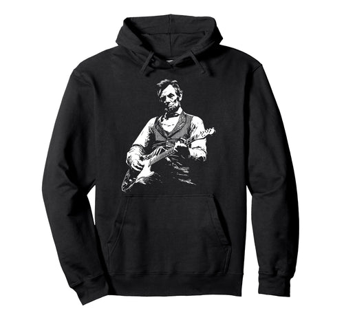 Abraham Lincoln Playing Electric Guitar Hoodie - Novelty Apparel Unisex - T-Shirt, Sweatshirt, Hoodie