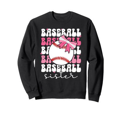 Baseball Sister Bow Baseball Sweatshirt - Aesthetic Graphic for Adults - T-Shirt, Sweatshirt, Hoodie