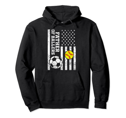 Father Ballers Baseball Soccer Hoodie - Fun Novelty Design for Adults - T-Shirt, Sweatshirt, Hoodie