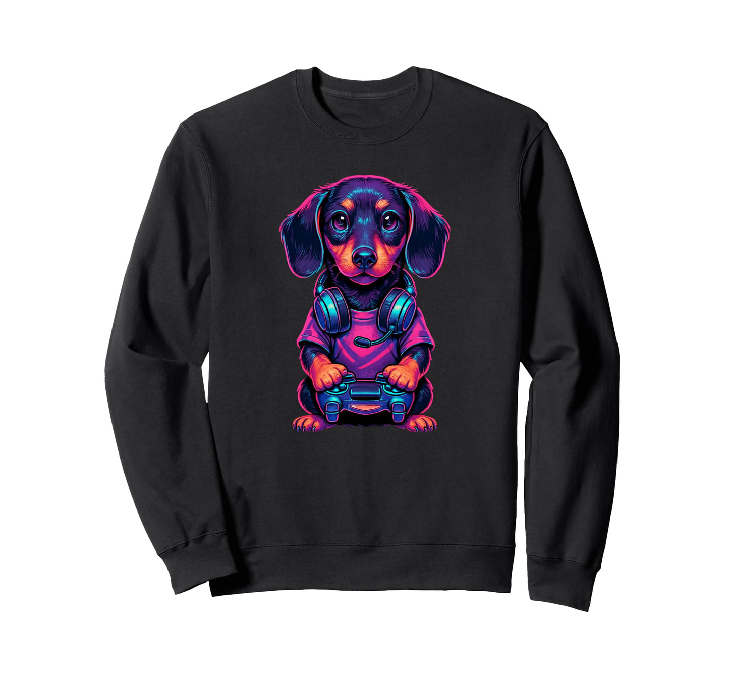 Dachshund Playing Video Games Sweatshirt - Custom Art Print for Adults - T-Shirt, Sweatshirt, Hoodie