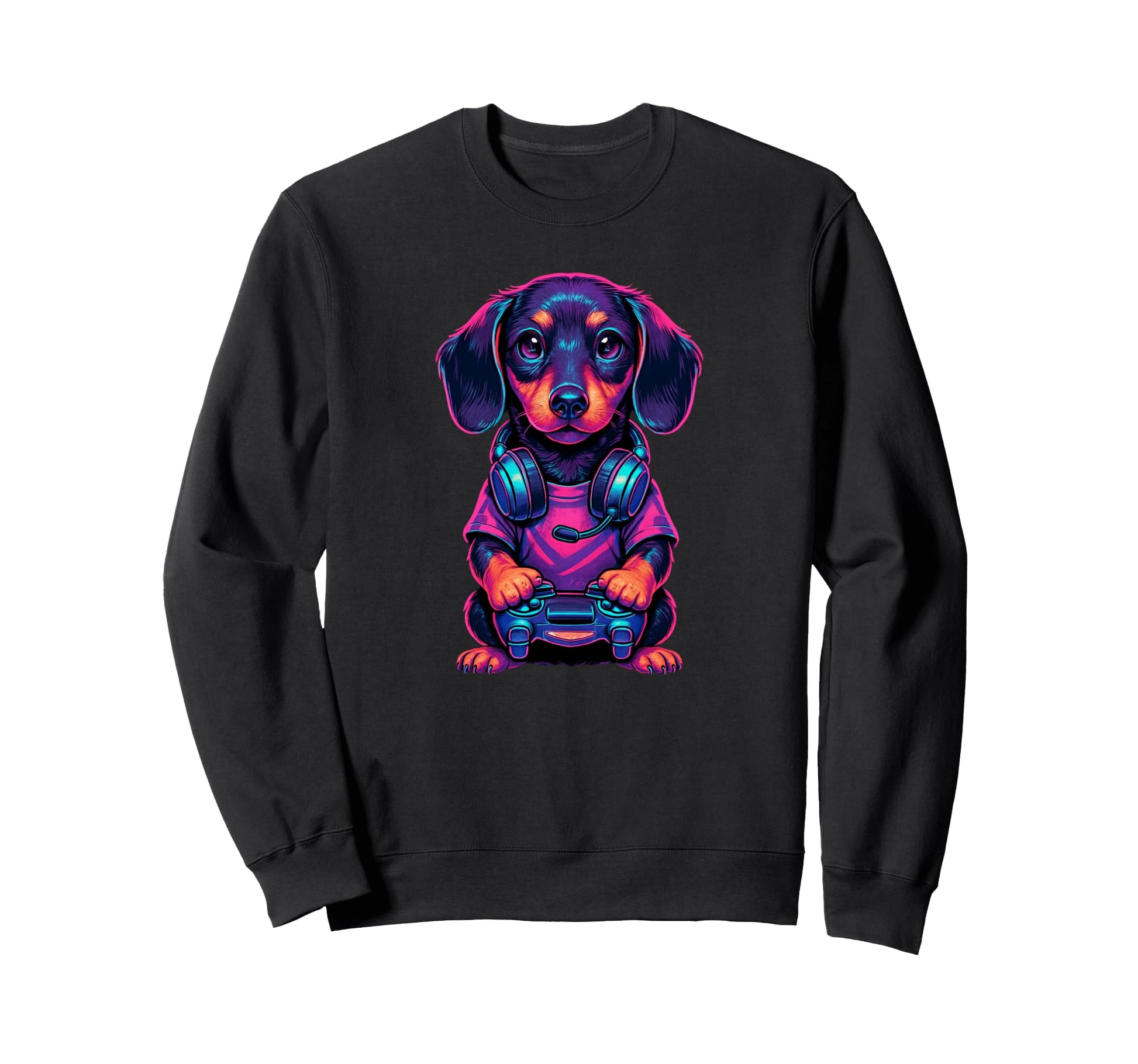 Dachshund Playing Video Games Sweatshirt - Custom Art Print for Adults - T-Shirt, Sweatshirt, Hoodie