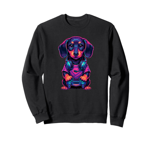 Dachshund Playing Video Games Sweatshirt - Custom Art Print for Adults - T-Shirt, Sweatshirt, Hoodie