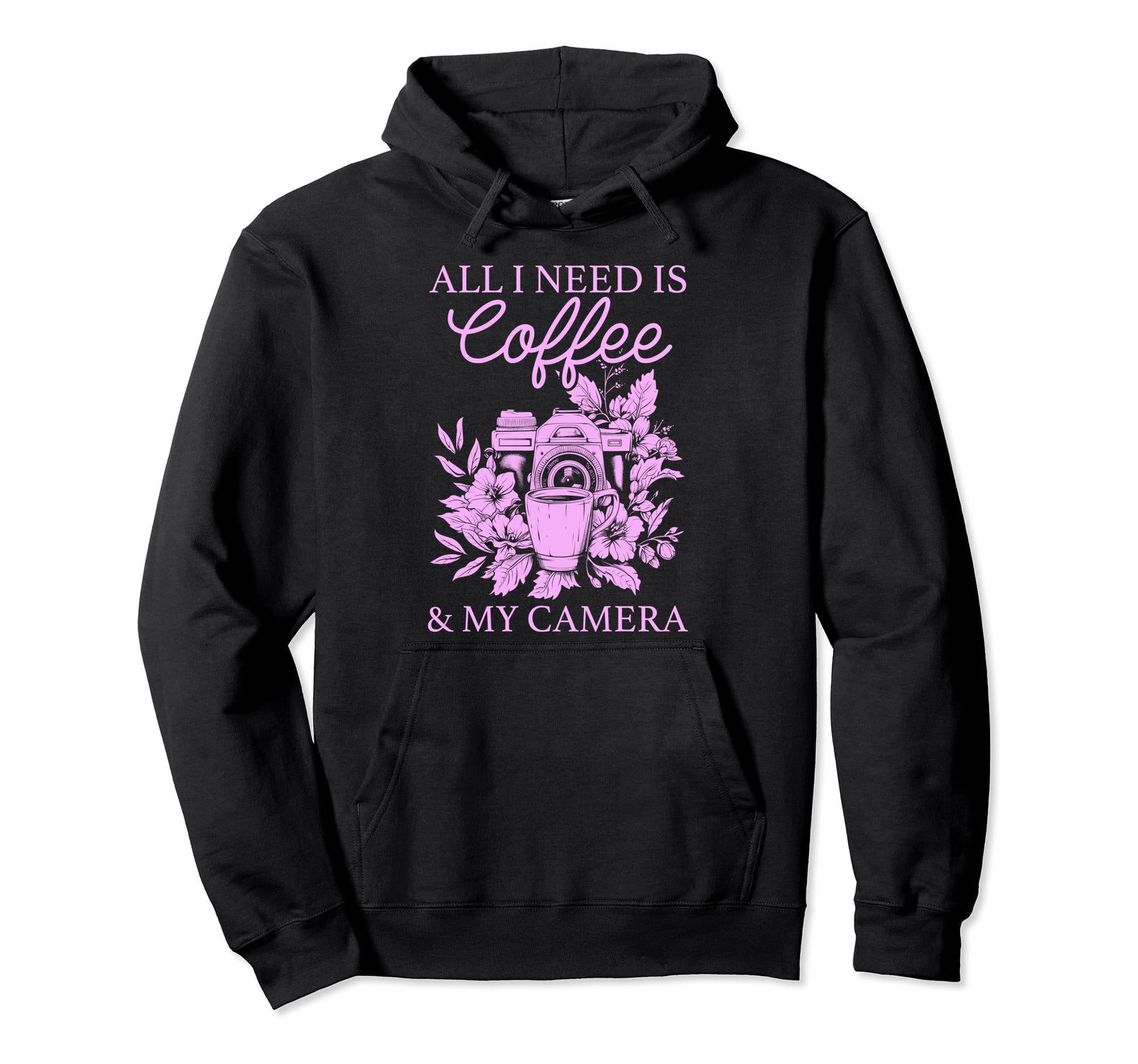Photographer Coffee Camera Flowers Hoodie - Trendy Graphic for Adults - T-Shirt, Sweatshirt, Hoodie