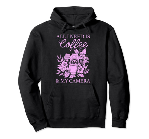 Photographer Coffee Camera Flowers Hoodie - Trendy Graphic for Adults - T-Shirt, Sweatshirt, Hoodie