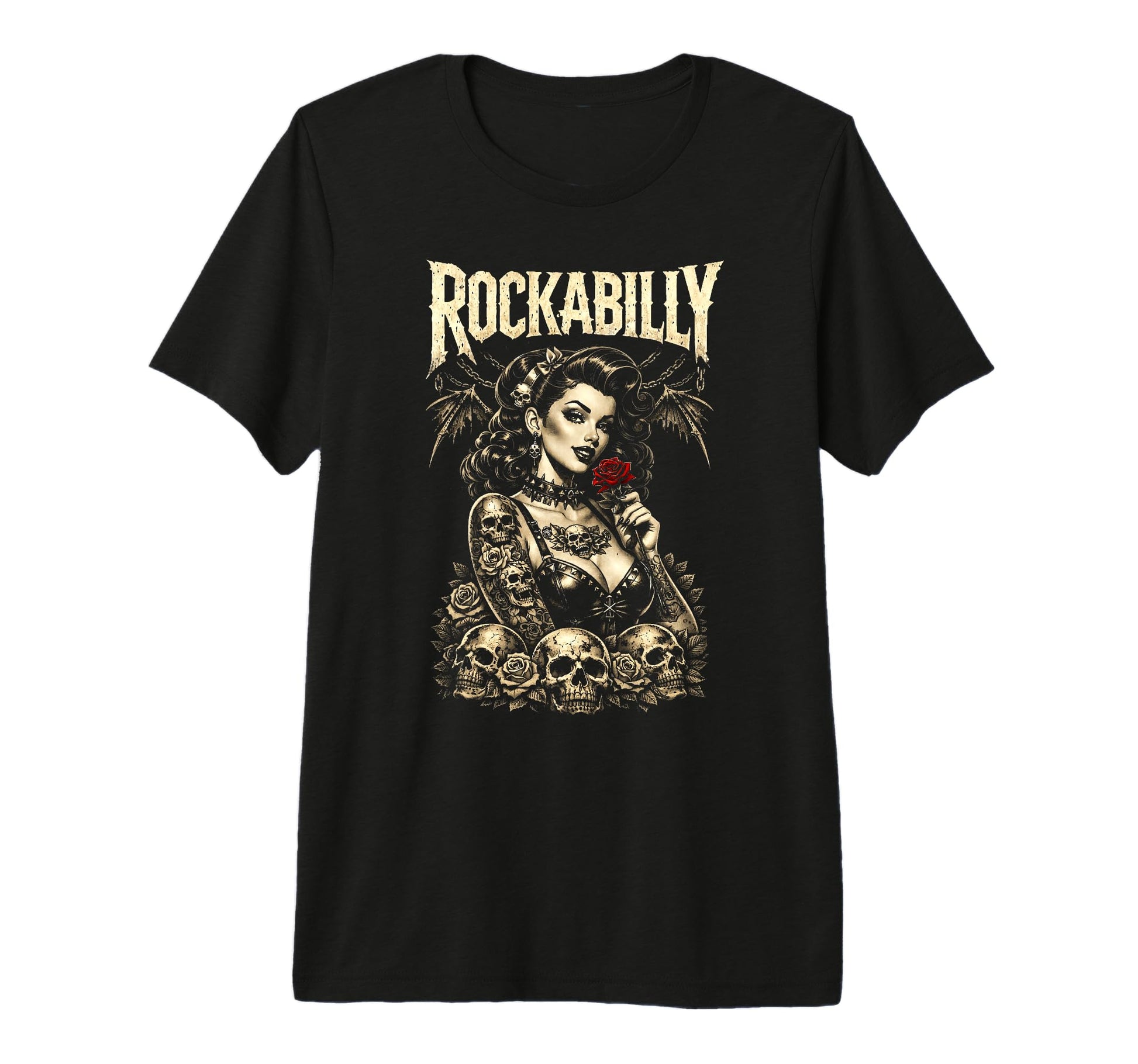 Rockabilly Gothic Pinup Skulls T-Shirt - Custom Art Print Unisex - T-Shirt, Sweatshirt, Hoodie