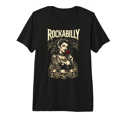 Rockabilly Gothic Pinup Skulls T-Shirt - Custom Art Print Unisex - T-Shirt, Sweatshirt, Hoodie
