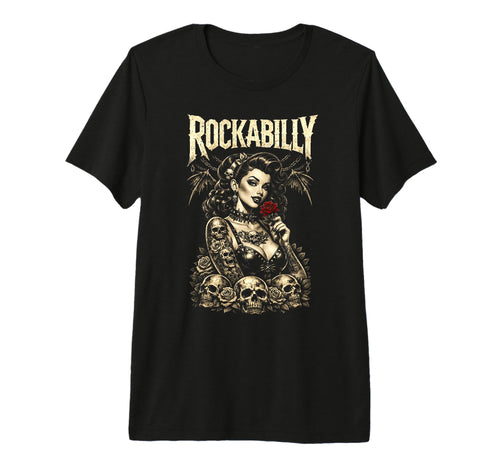 Rockabilly Gothic Pinup Skulls T-Shirt - Custom Art Print Unisex - T-Shirt, Sweatshirt, Hoodie