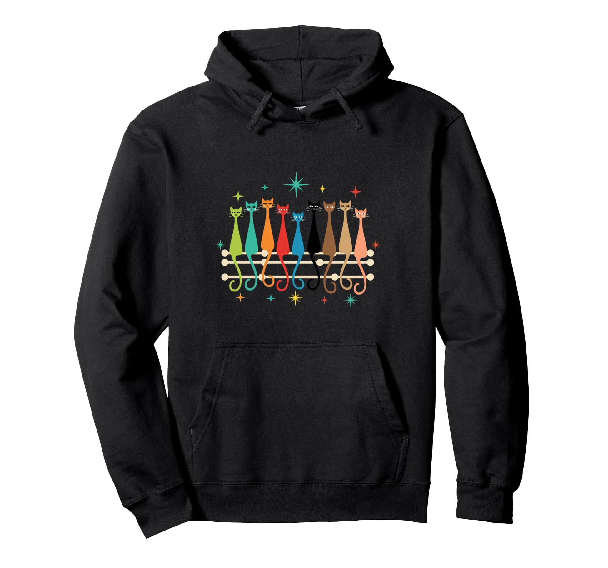 Cat Musical Rainbow Cats Mid Century Hoodie - Minimalist Print for Adults - T-Shirt, Sweatshirt, Hoodie