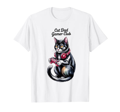 Cat Dad Gamer Club Fathers Day T-Shirt - Custom Art Print Unisex - T-Shirt, Sweatshirt, Hoodie