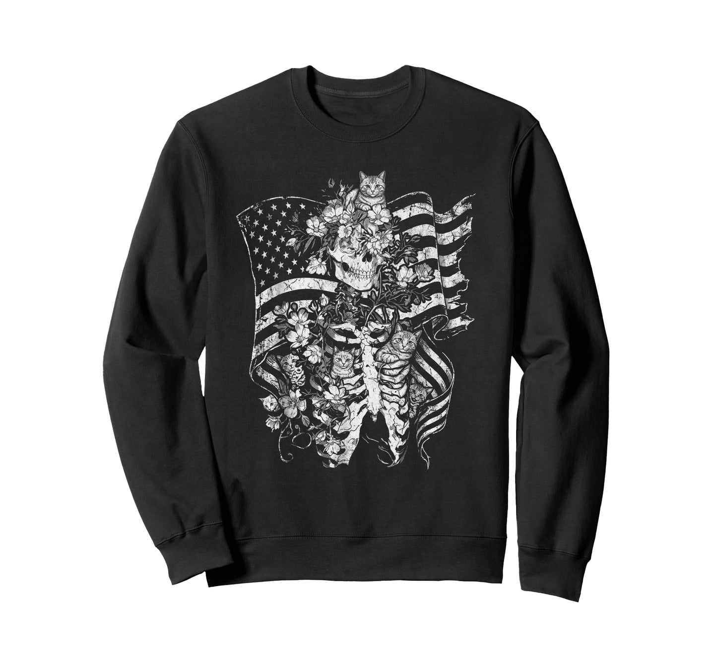 Skull Cat Skeleton Kitty Kitten Sweatshirt - Custom Art Print Men Women - T-Shirt, Sweatshirt, Hoodie