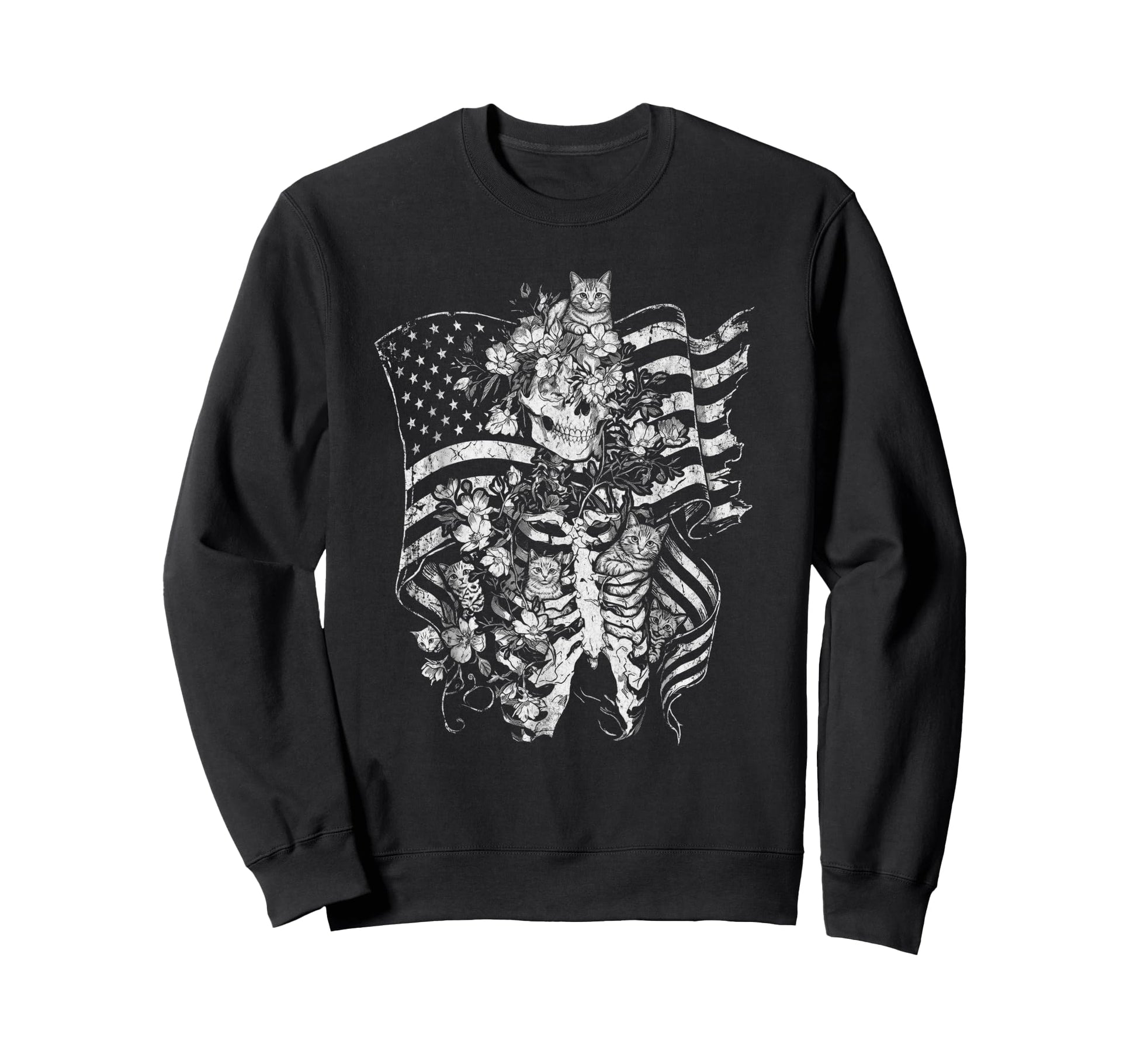 Skull Cat Skeleton Kitty Kitten Sweatshirt - Custom Art Print Men Women - T-Shirt, Sweatshirt, Hoodie