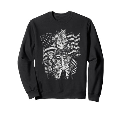 Skull Cat Skeleton Kitty Kitten Sweatshirt - Custom Art Print Men Women - T-Shirt, Sweatshirt, Hoodie