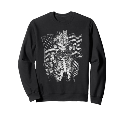 Skull Cat Skeleton Kitty Kitten Sweatshirt - Custom Art Print Men Women - T-Shirt, Sweatshirt, Hoodie